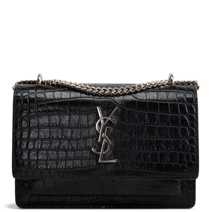 SAINT LAURENT Croc Embossed Mini Sunset - Black
