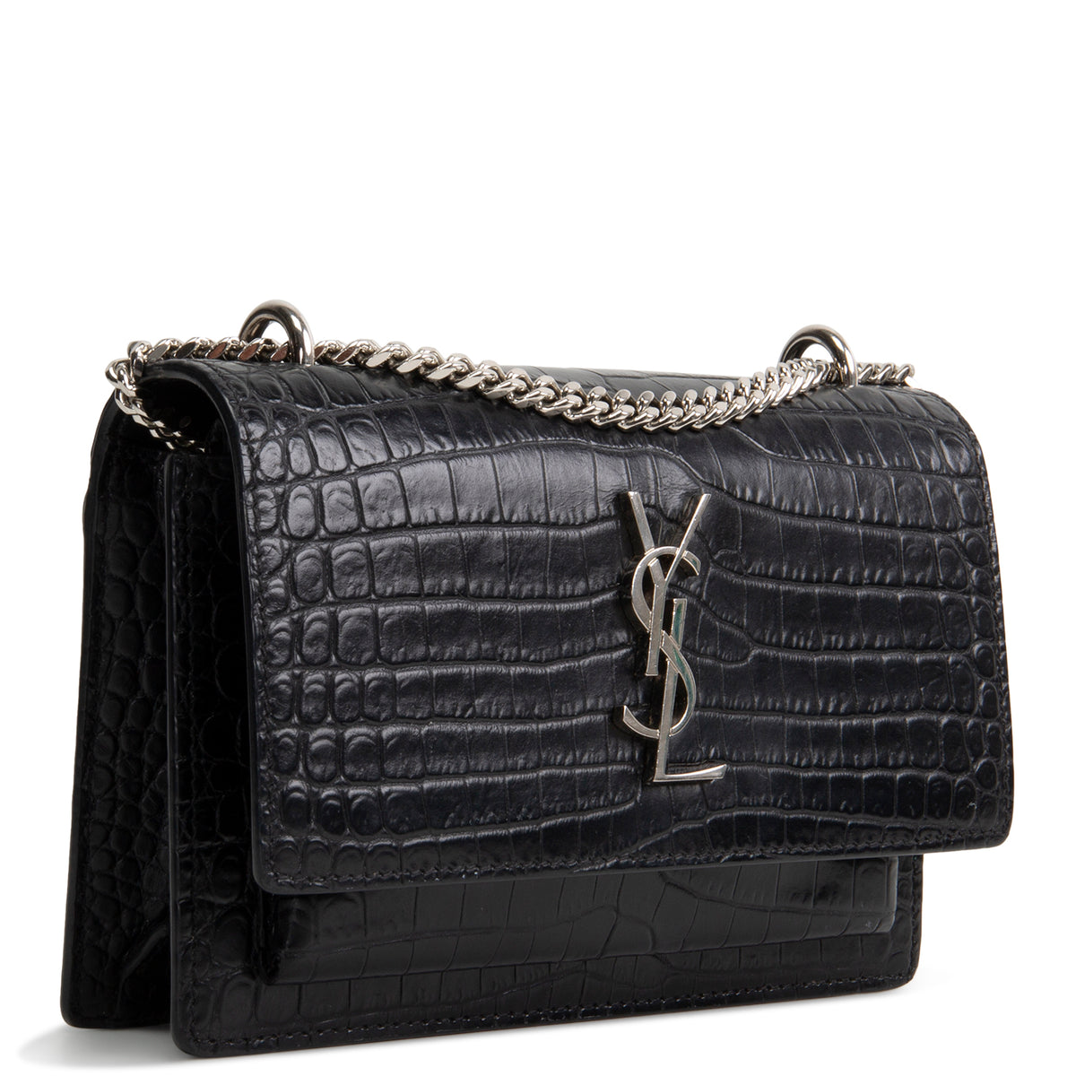 SAINT LAURENT Croc Embossed Mini Sunset - Black