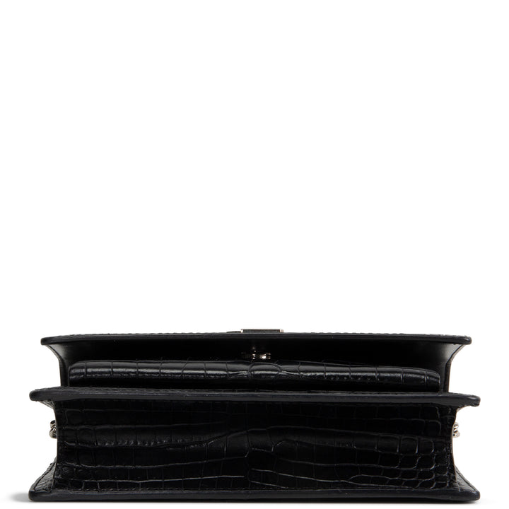 SAINT LAURENT Croc Embossed Mini Sunset - Black