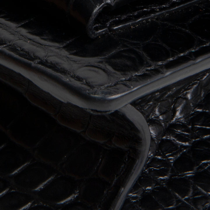 SAINT LAURENT Croc Embossed Mini Sunset - Black