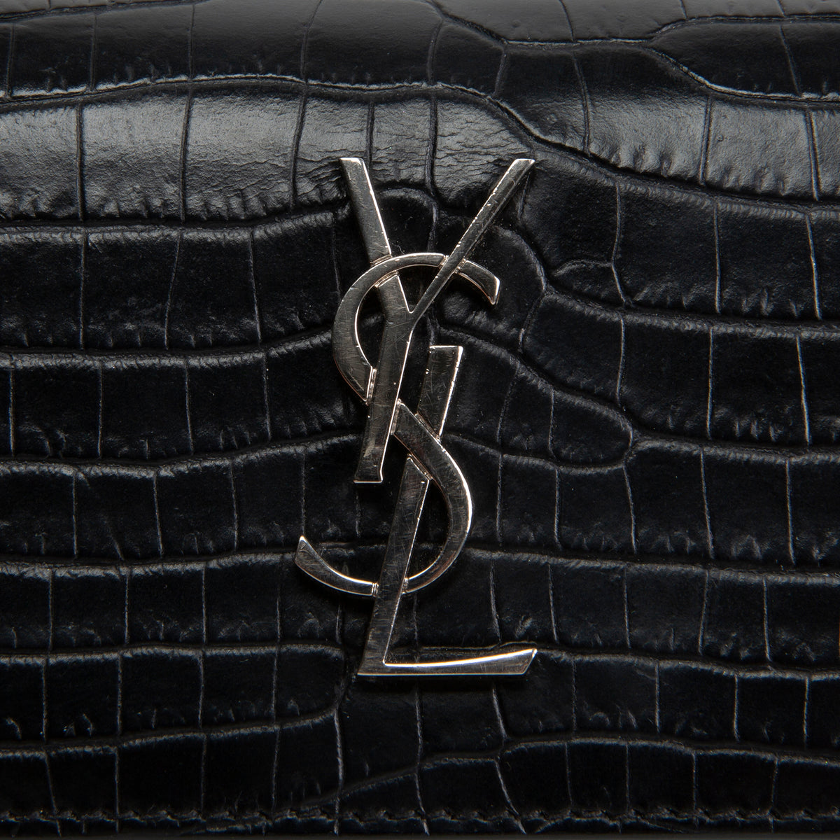 SAINT LAURENT Croc Embossed Mini Sunset - Black