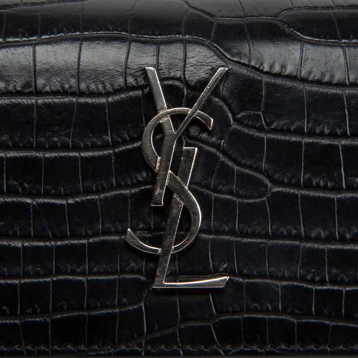 SAINT LAURENT Croc Embossed Mini Sunset - Black