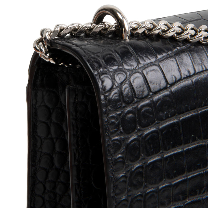 SAINT LAURENT Croc Embossed Mini Sunset - Black