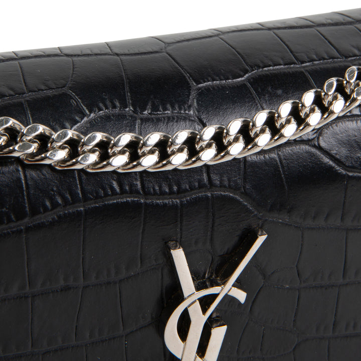 SAINT LAURENT Croc Embossed Mini Sunset - Black