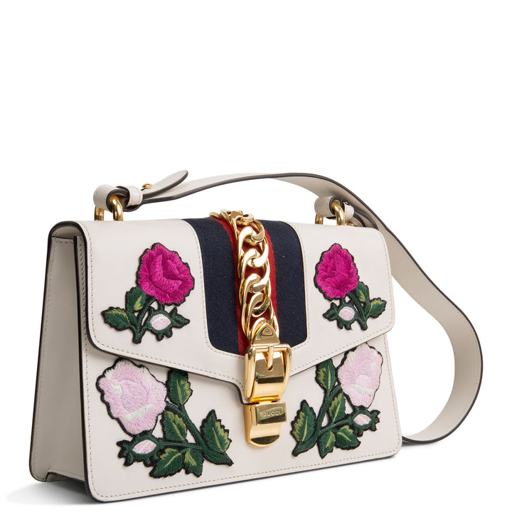 GUCCI Small Embroidered Sylvie - White