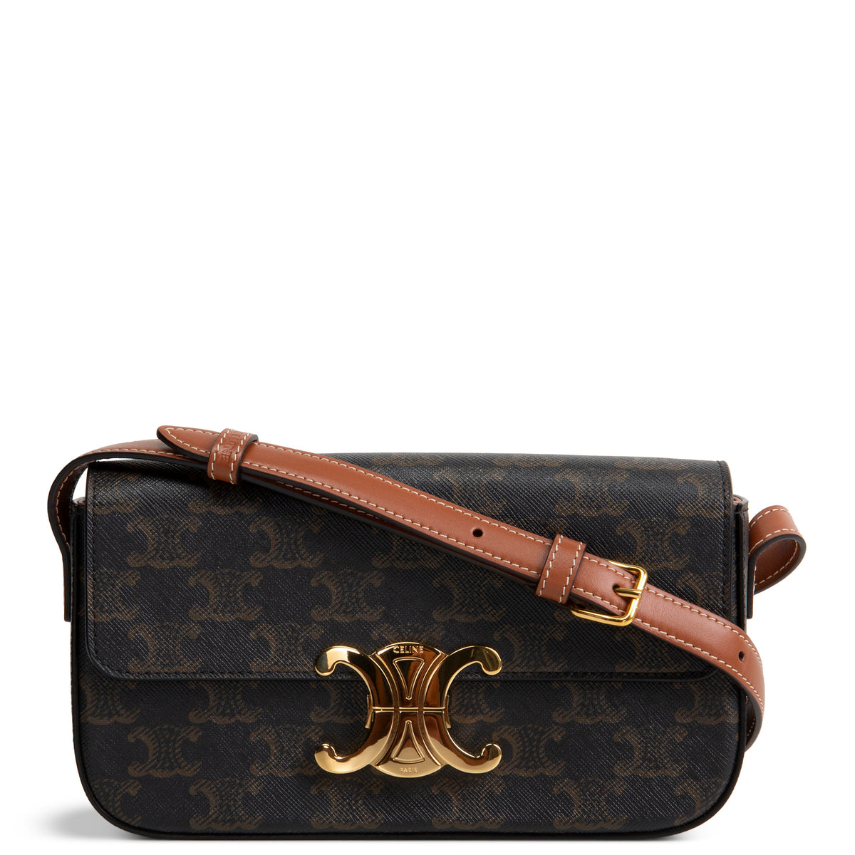 CELINE Canvas Calfskin Triomphe Shoulder Bag