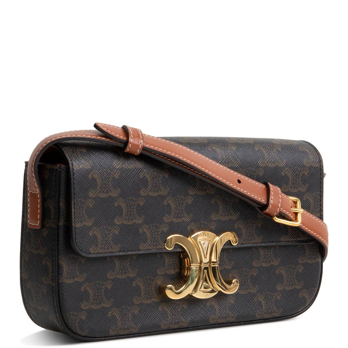 CELINE Canvas Calfskin Triomphe Shoulder Bag