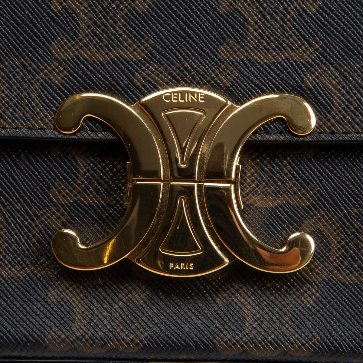 CELINE Canvas Calfskin Triomphe Shoulder Bag