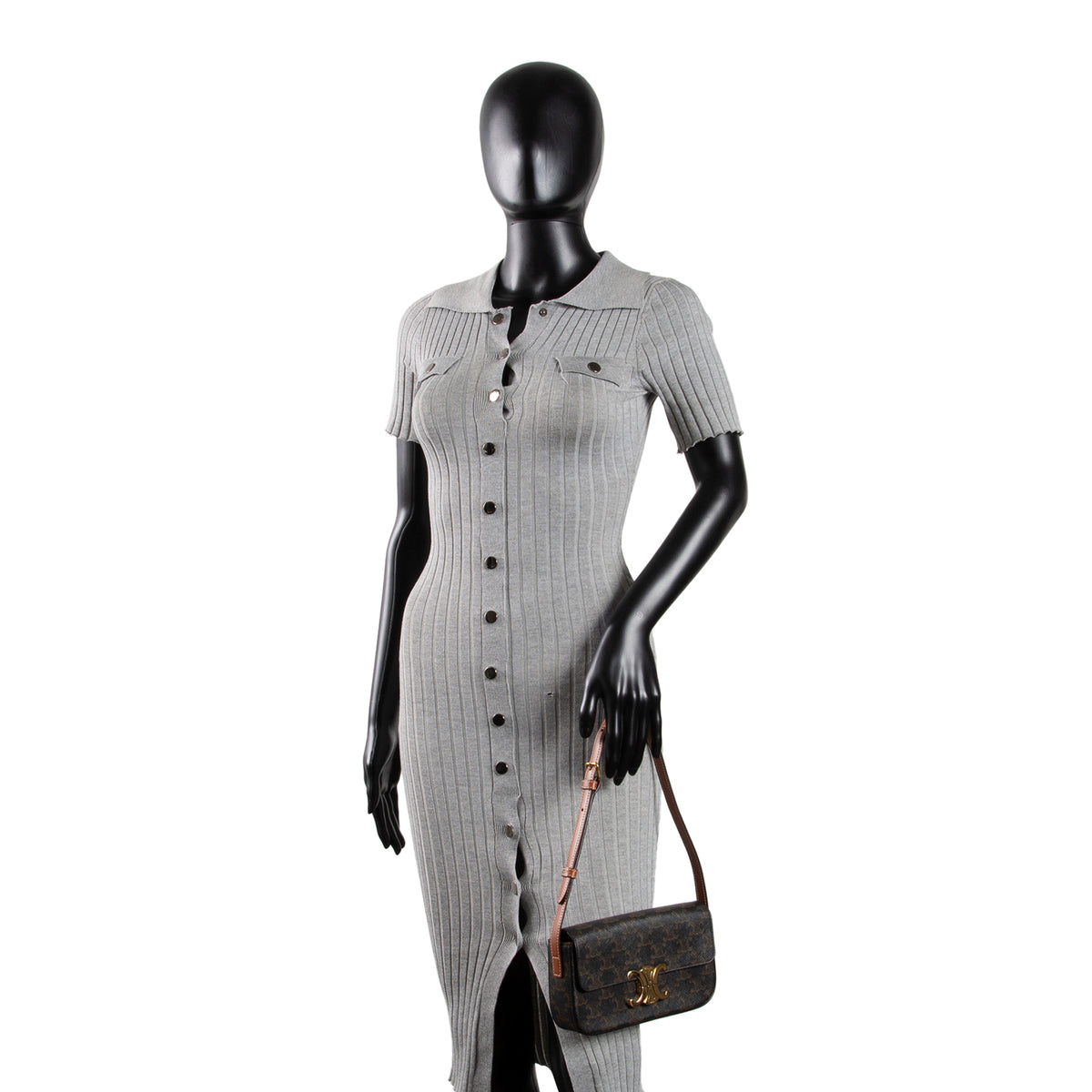 CELINE Canvas Calfskin Triomphe Shoulder Bag