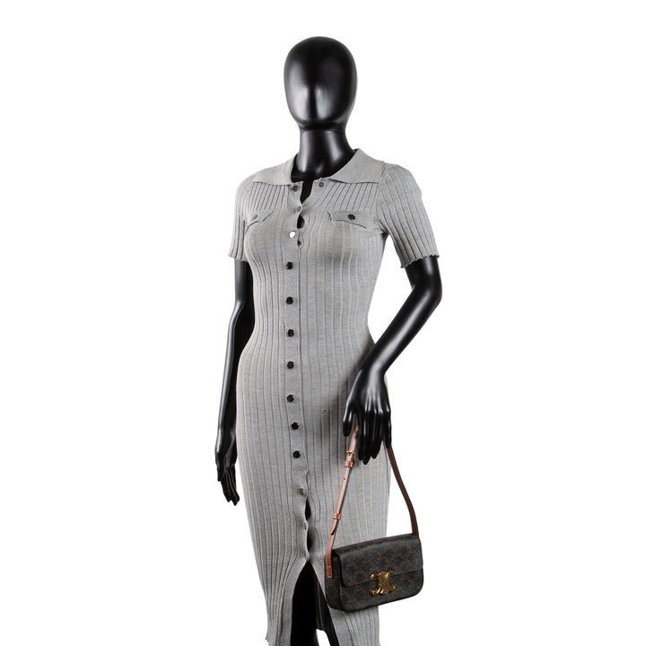 CELINE Canvas Calfskin Triomphe Shoulder Bag