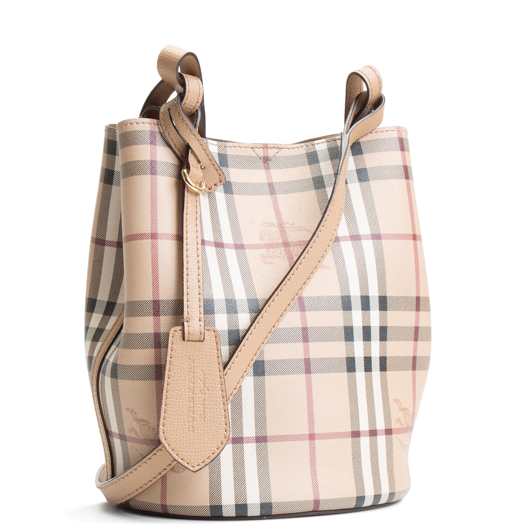 BURBERRY Haymarket Check Lorne Bucket Bag - Small