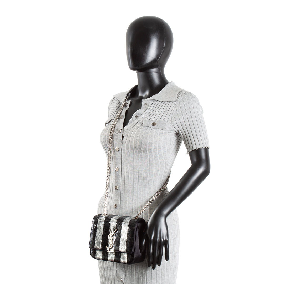 SAINT LAURENT Vicky Monogram Sequin Stripe Bag