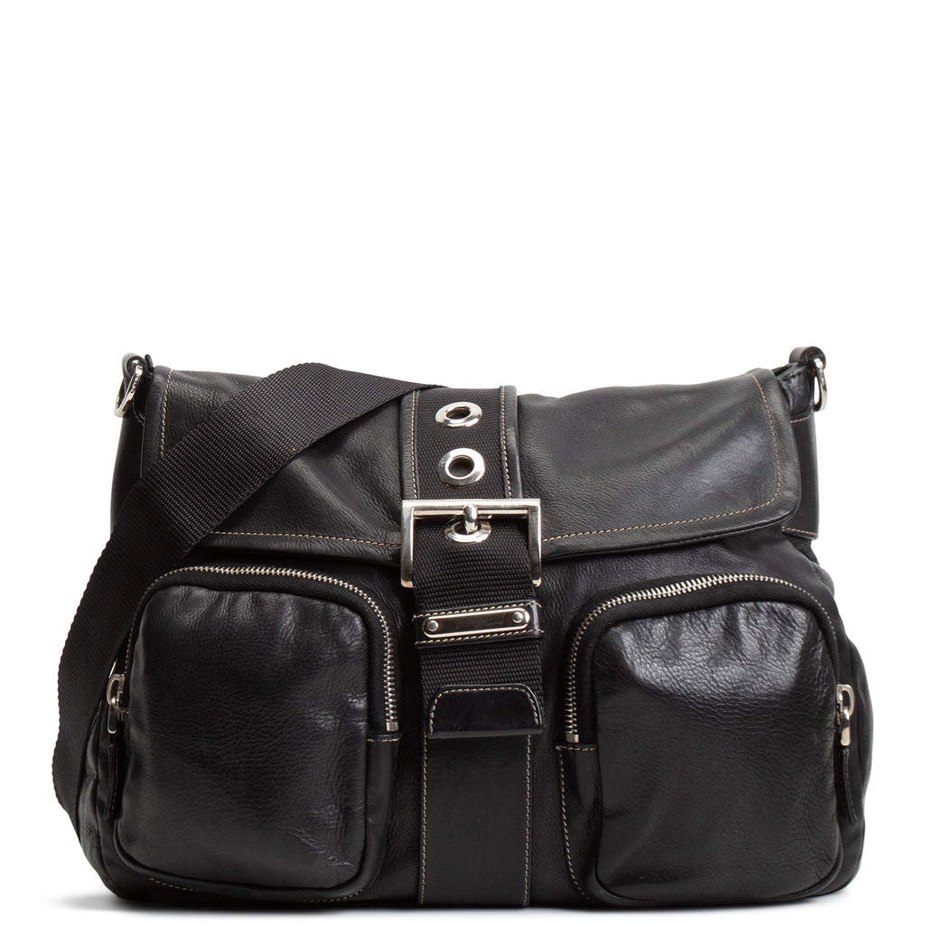 PRADA Leather Enameled Logo Shoulder Bag OUTLET FINAL SALE – ALB