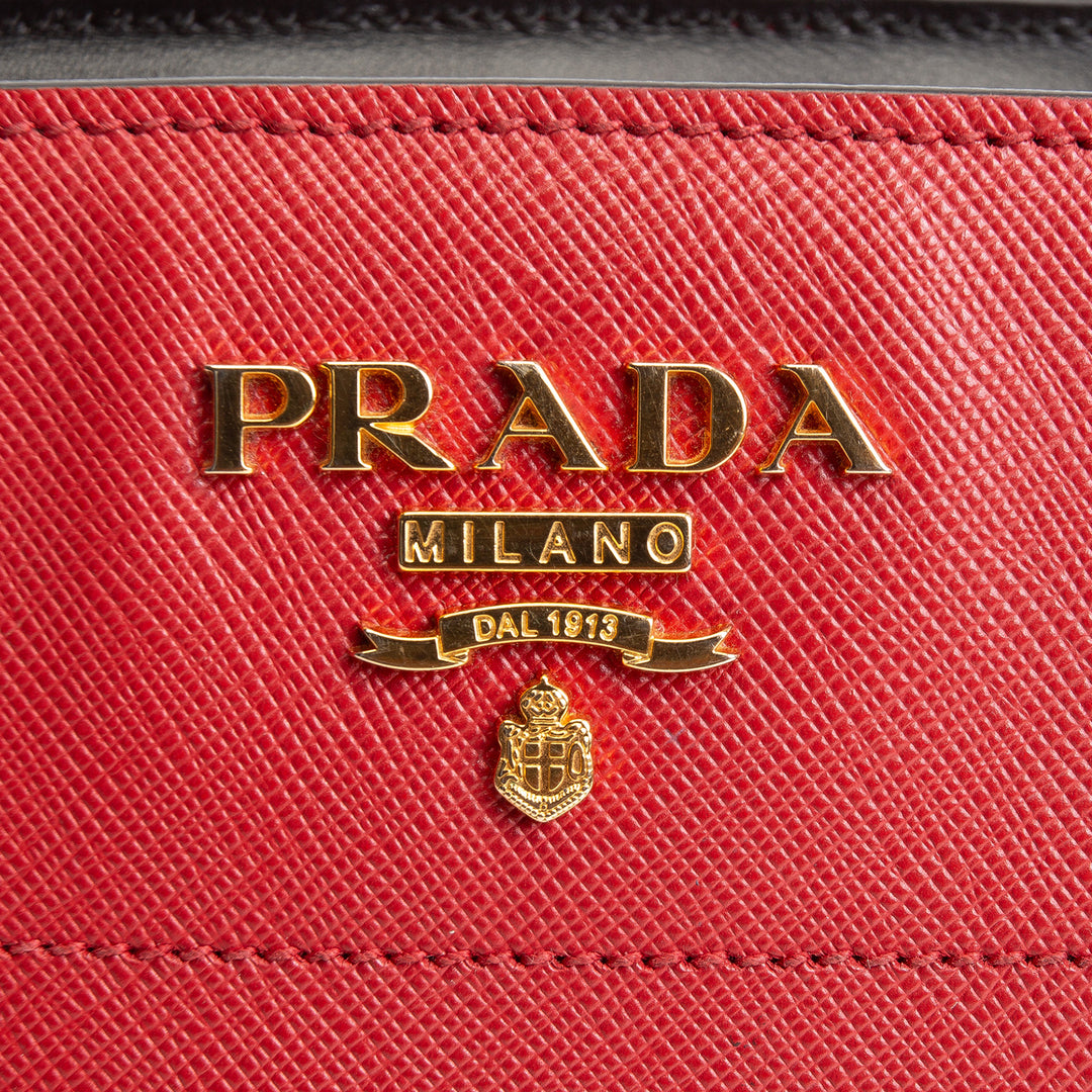 PRADA Saffiano Esplanade Shoulder Bag - Red