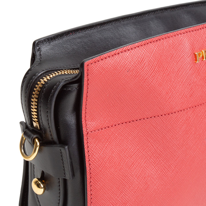 PRADA Saffiano Esplanade Shoulder Bag - Red