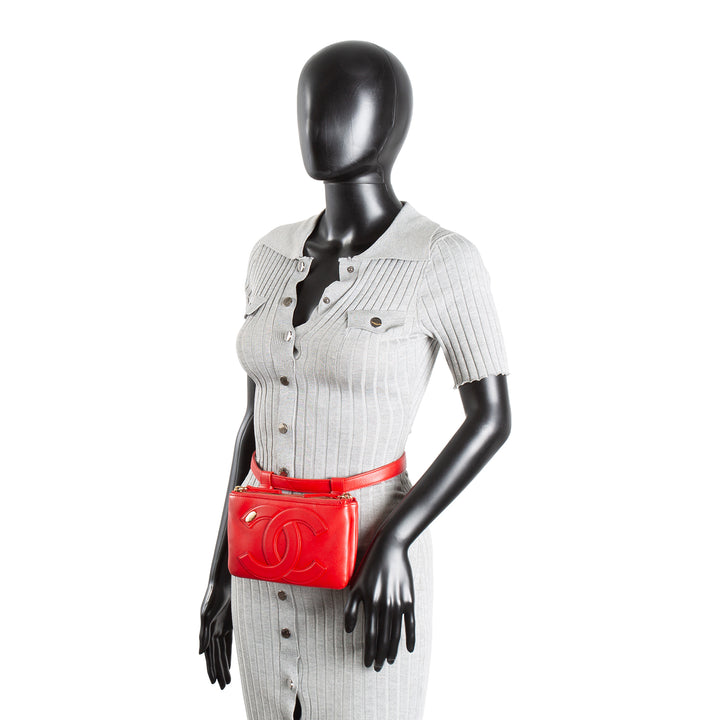 CHANEL CC Mania Double Waist Bag - Red