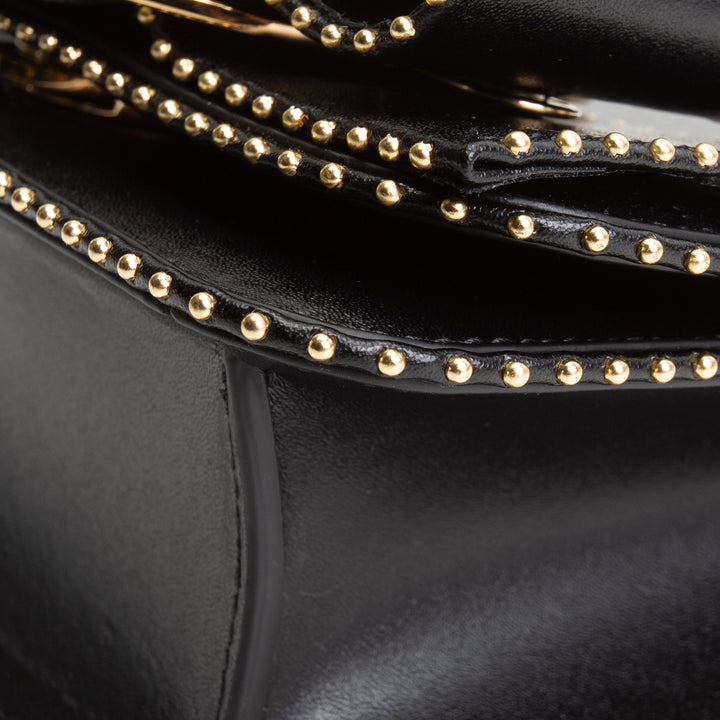 FERRAGAMO Leather Studded Vara Bow Accent Crossbody - Black