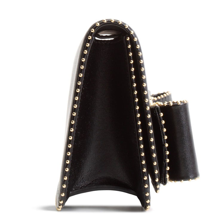 FERRAGAMO Leather Studded Vara Bow Accent Crossbody - Black