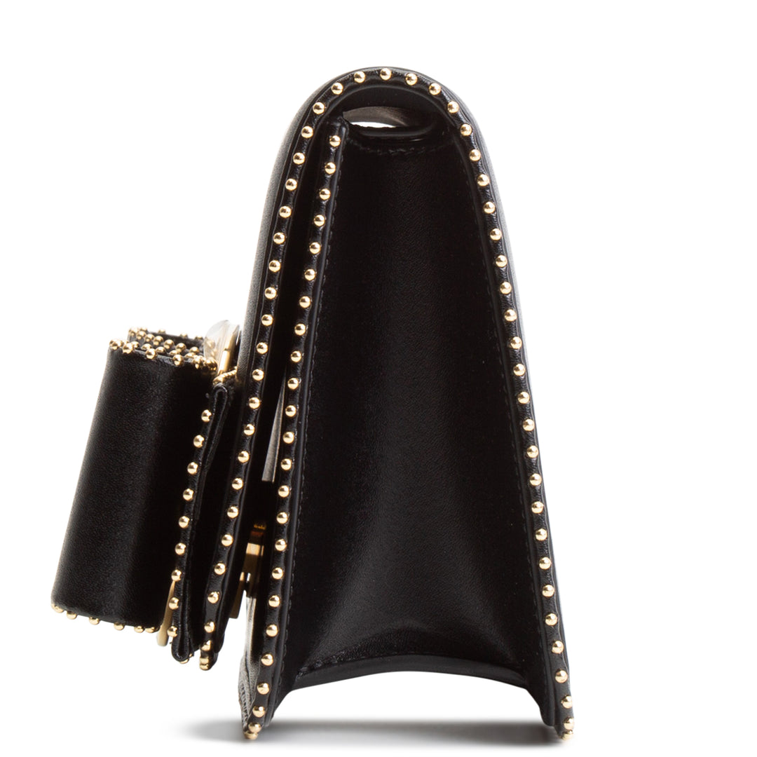 FERRAGAMO Leather Studded Vara Bow Accent Crossbody - Black
