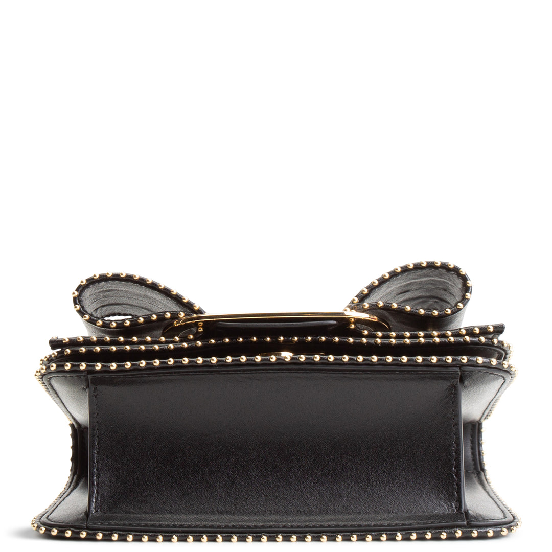 FERRAGAMO Leather Studded Vara Bow Accent Crossbody - Black