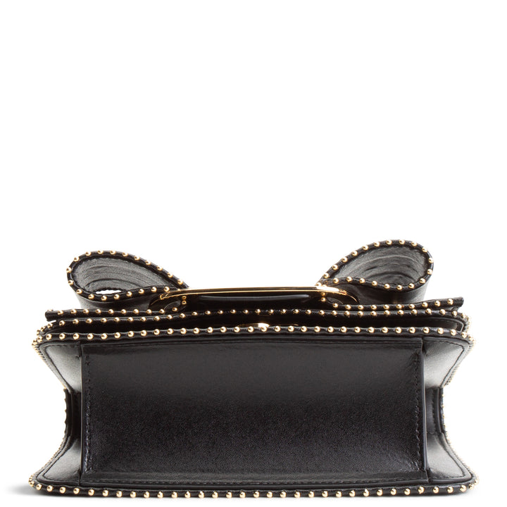 FERRAGAMO Leather Studded Vara Bow Accent Crossbody - Black