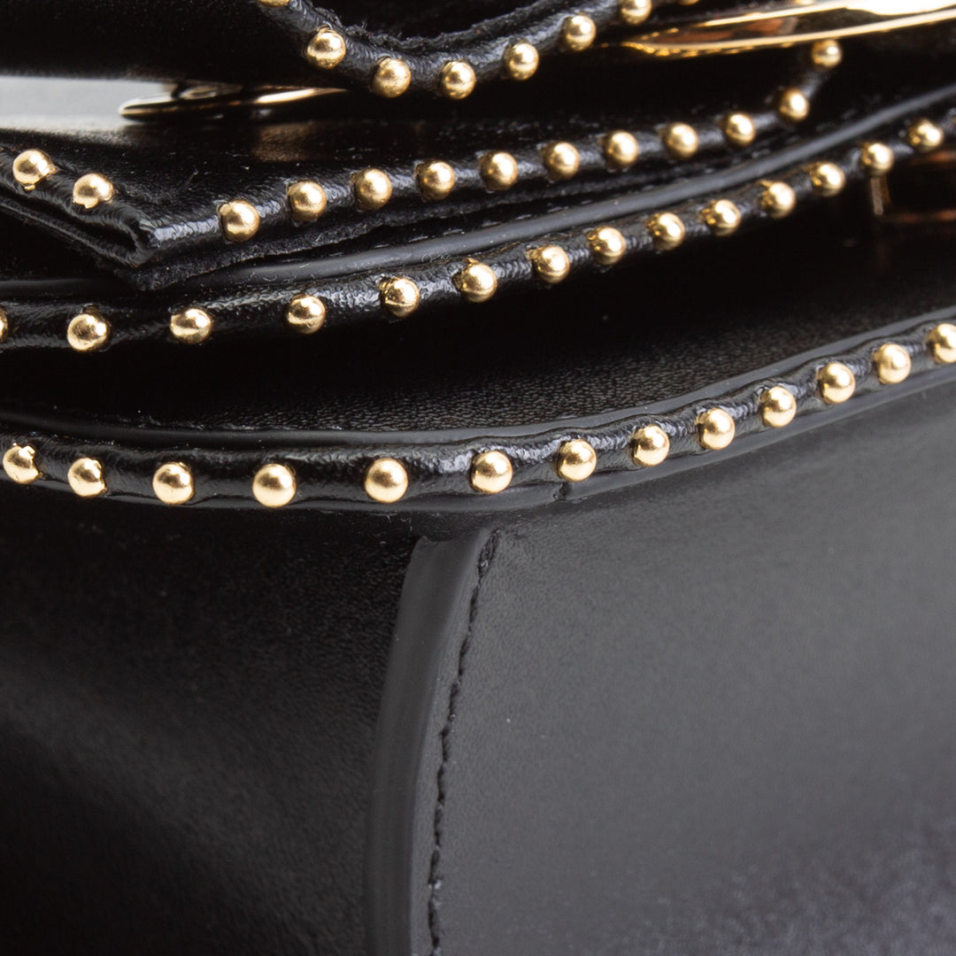 FERRAGAMO Leather Studded Vara Bow Accent Crossbody - Black