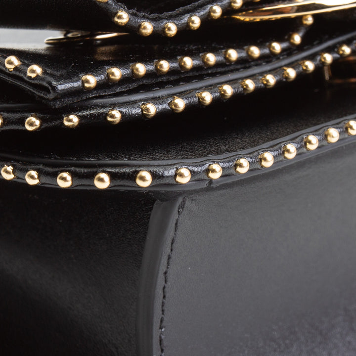 FERRAGAMO Leather Studded Vara Bow Accent Crossbody - Black