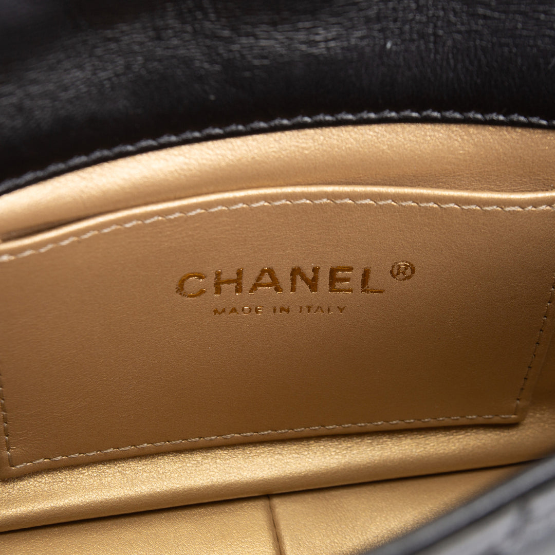 CHANEL Pearl Logo Lambskin Flap Bag - Black