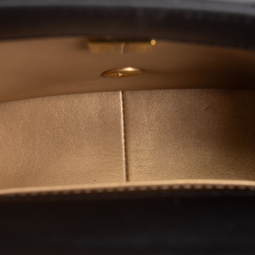 CHANEL Pearl Logo Lambskin Flap Bag - Black