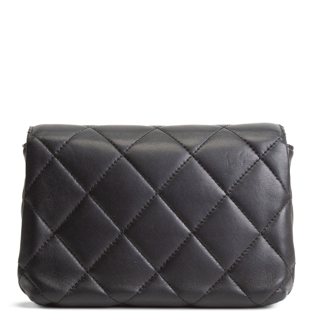 CHANEL Pearl Logo Lambskin Flap Bag - Black