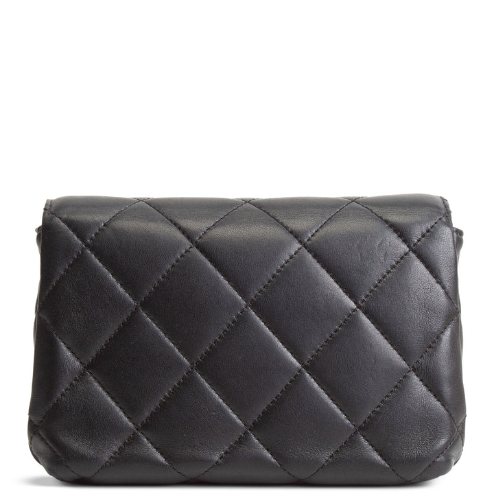 CHANEL Pearl Logo Lambskin Flap Bag - Black