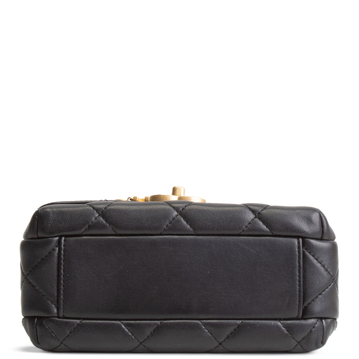 CHANEL Pearl Logo Lambskin Flap Bag - Black