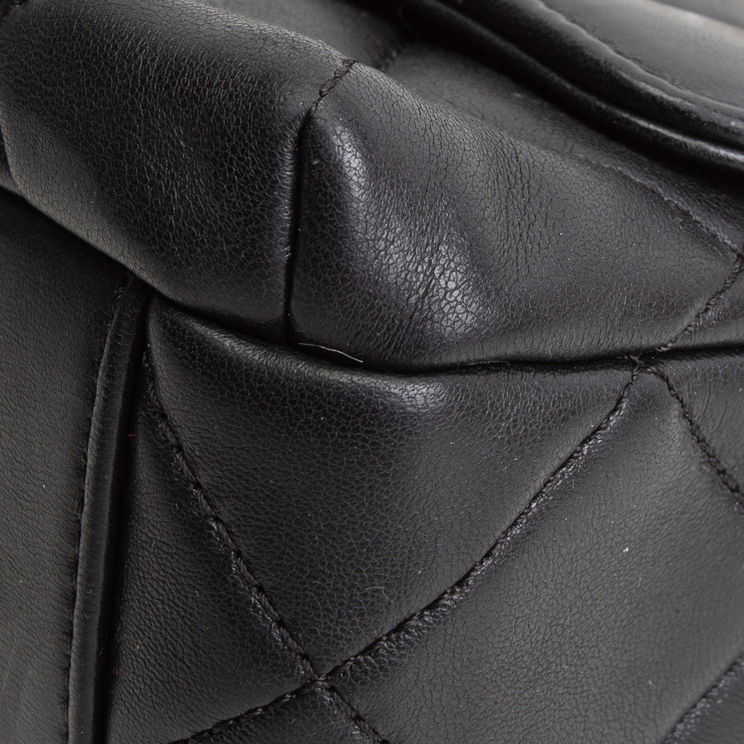 CHANEL Pearl Logo Lambskin Flap Bag - Black