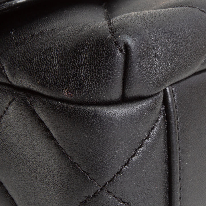 CHANEL Pearl Logo Lambskin Flap Bag - Black