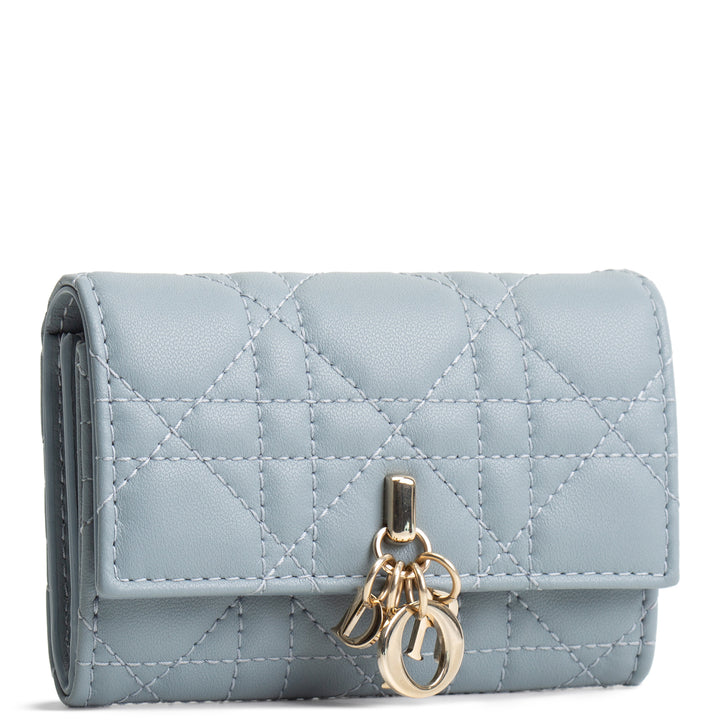 DIOR Leather Cannage Compact Wallet - Light Blue