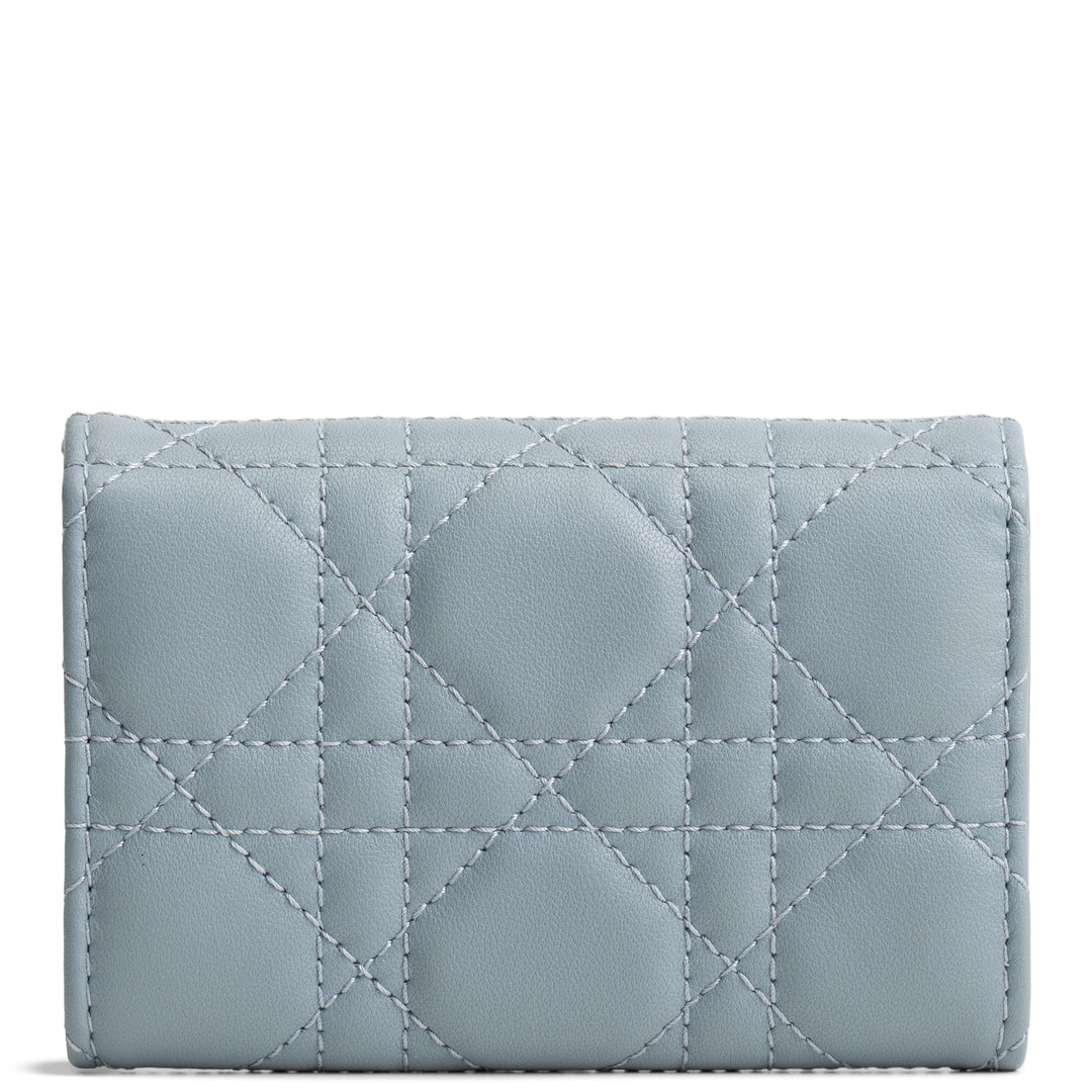 DIOR Leather Cannage Compact Wallet - Light Blue