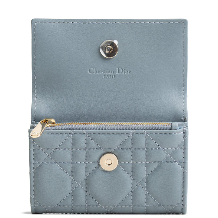 DIOR Leather Cannage Compact Wallet - Light Blue