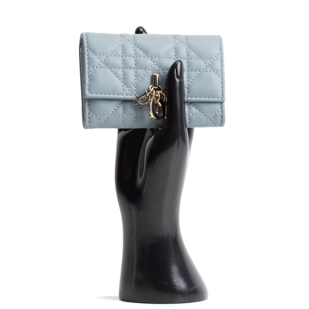 DIOR Leather Cannage Compact Wallet - Light Blue