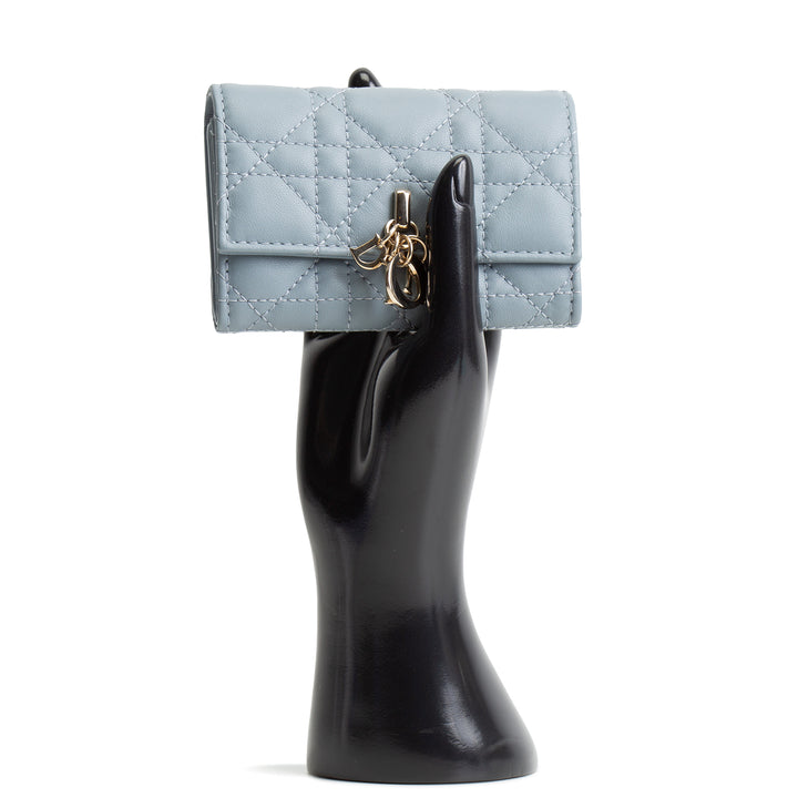 DIOR Leather Cannage Compact Wallet - Light Blue