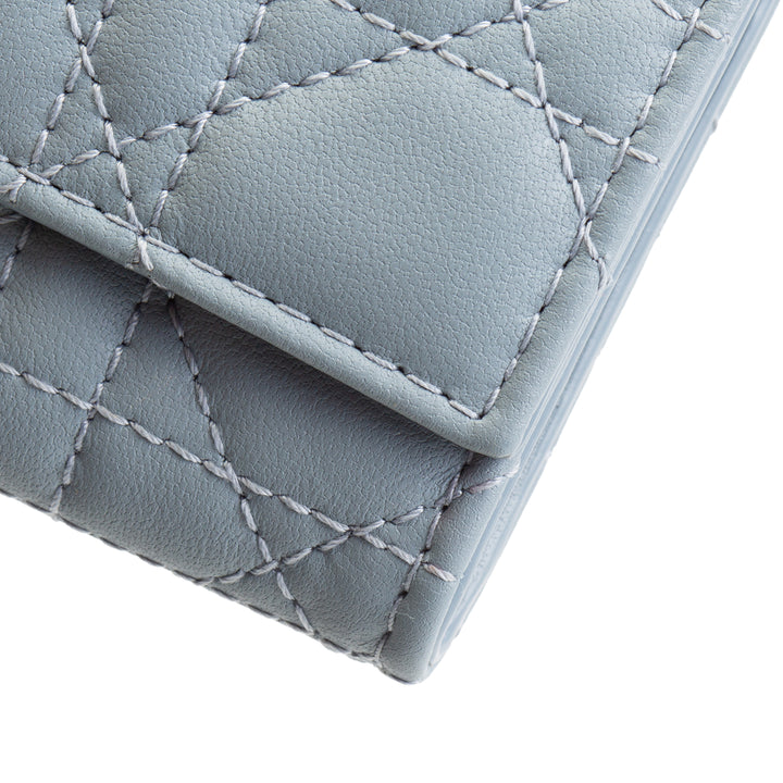 DIOR Leather Cannage Compact Wallet - Light Blue