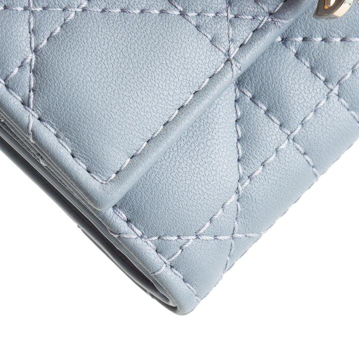 DIOR Leather Cannage Compact Wallet - Light Blue