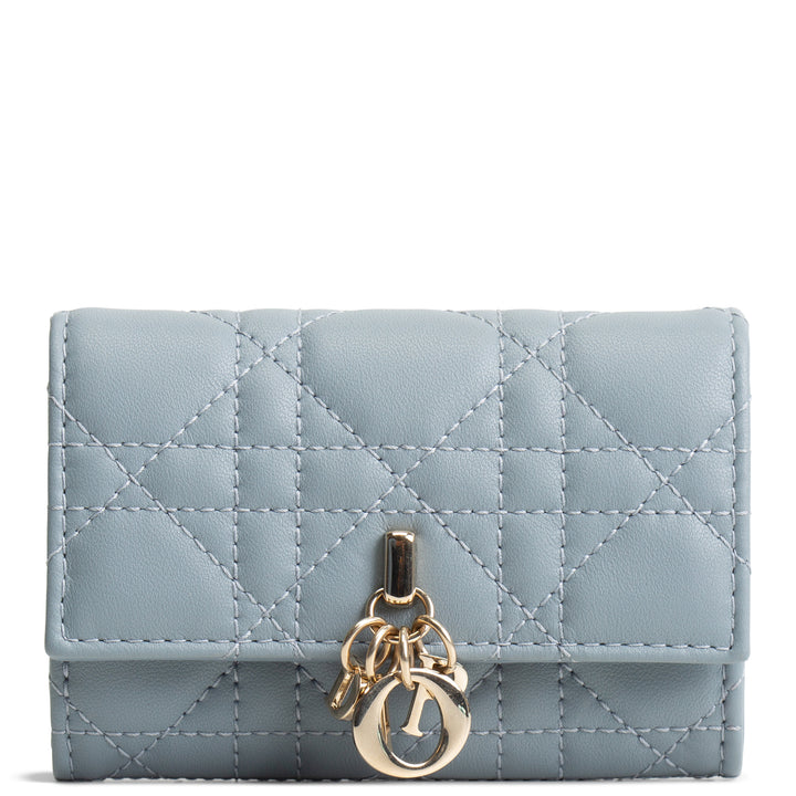 DIOR Leather Cannage Compact Wallet - Light Blue