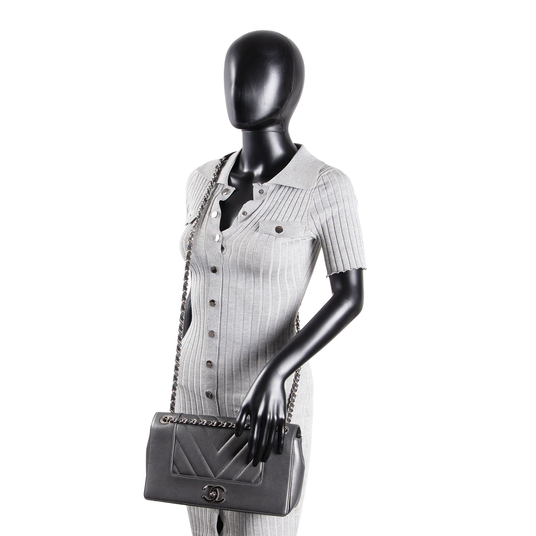 CHANEL Chevron Mademoiselle Flap Bag - Gray OUTLET FINAL SALE