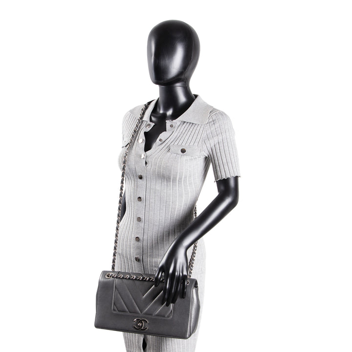 CHANEL Chevron Mademoiselle Flap Bag - Gray OUTLET FINAL SALE