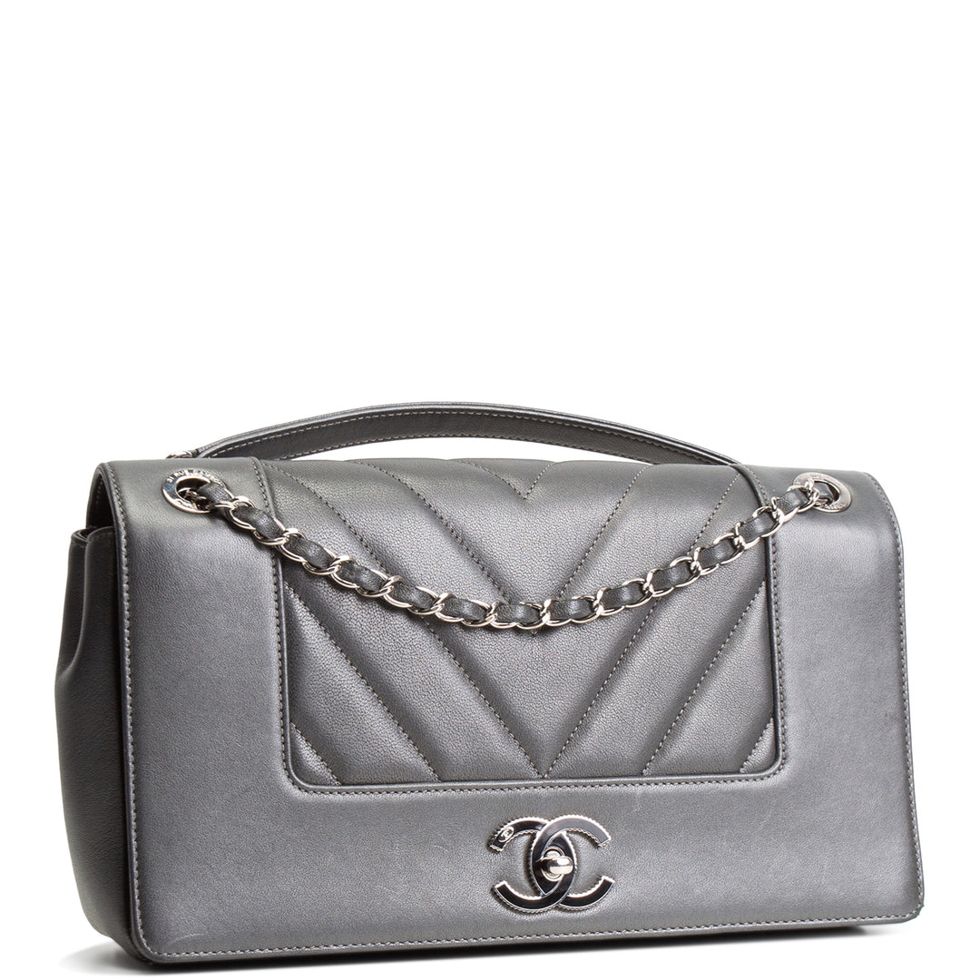 CHANEL Chevron Mademoiselle Flap Bag - Gray OUTLET FINAL SALE