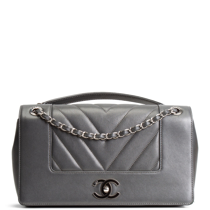 CHANEL Chevron Mademoiselle Flap Bag - Gray OUTLET FINAL SALE