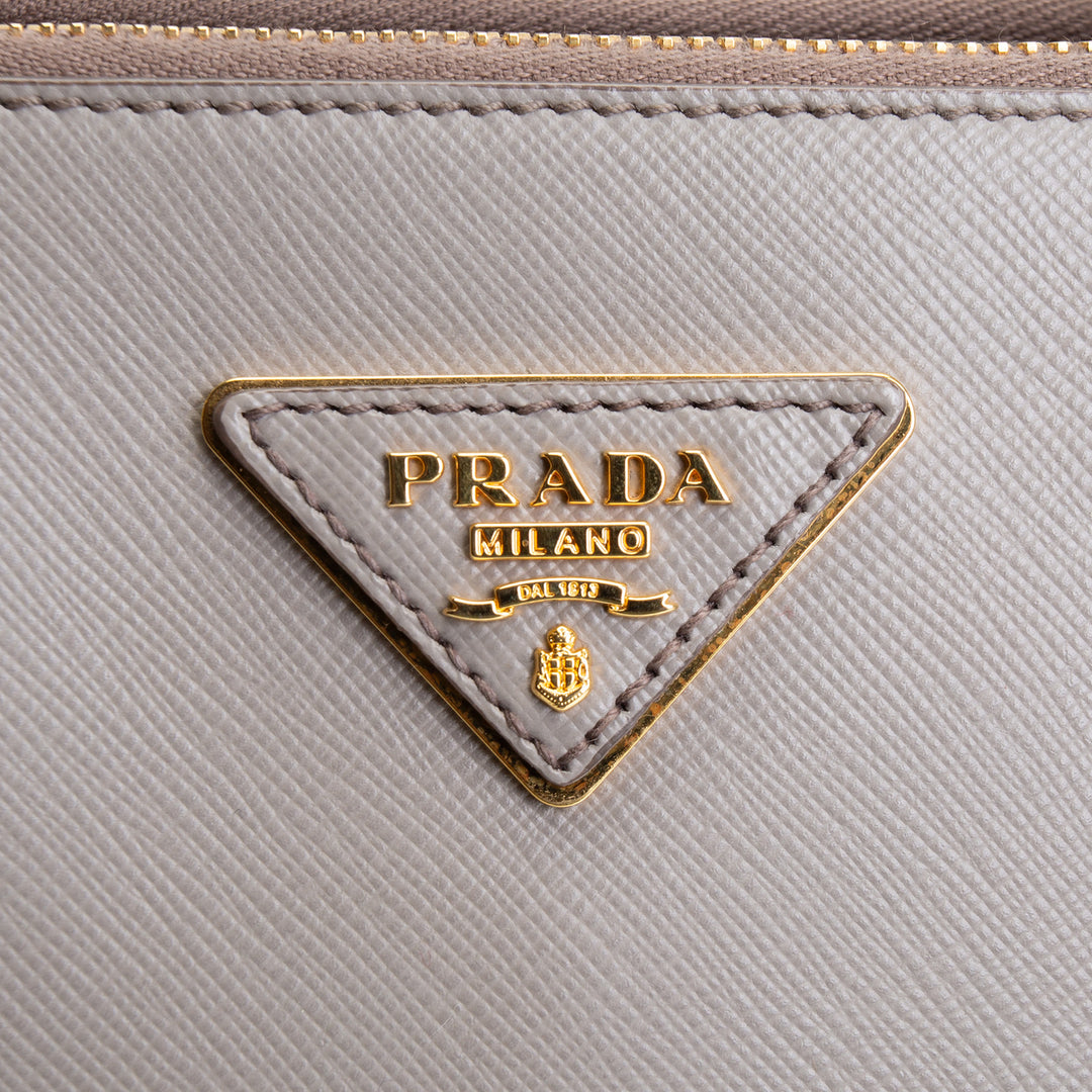 PRADA Saffiano Leather Double Zip Tote - Gray