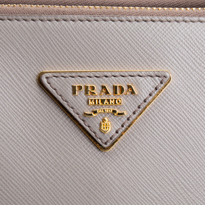 PRADA Saffiano Leather Double Zip Tote - Gray