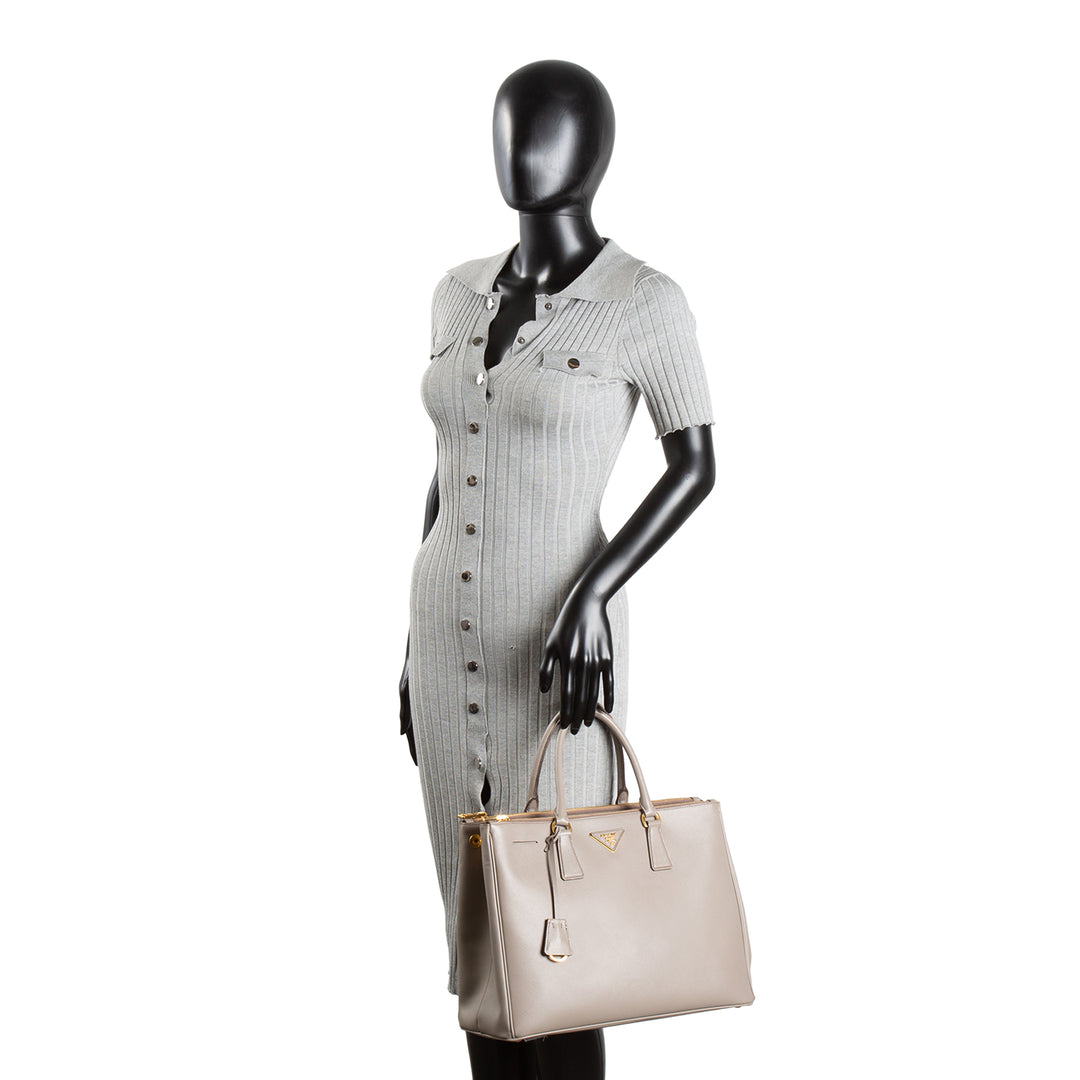 PRADA Saffiano Leather Double Zip Tote - Gray