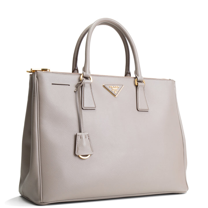 PRADA Saffiano Leather Double Zip Tote - Gray